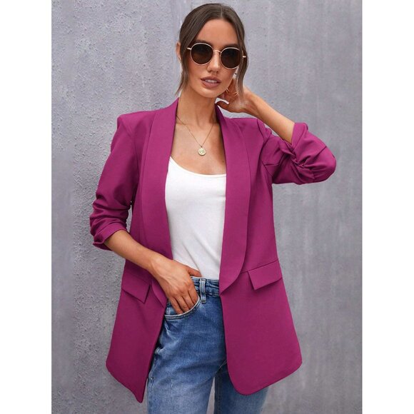 Black Longline Blazer Open Front Minimalist Business Casual - Picture 2 of 6